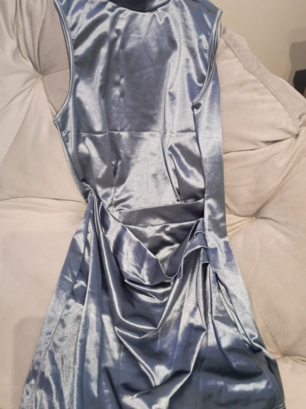 SHEIN Satin Draped Mini Dress in Steel Blue